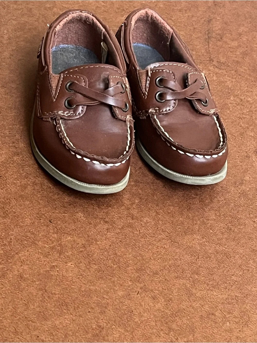 Carter's Toddler’s Brown Leather-Look Boys Moccasin Boat Shoes Size 7M EU23